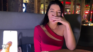 Came on a date with LUSH VIBRO TOY in pussy, public MASTURBATE under the table.mp4